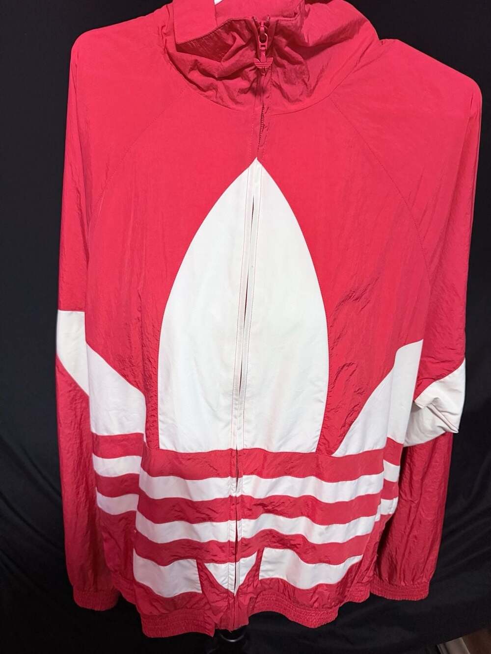 Adidas Originals Big Trefoil Stripe Large Logo Hooded Windbreaker Jacket Red